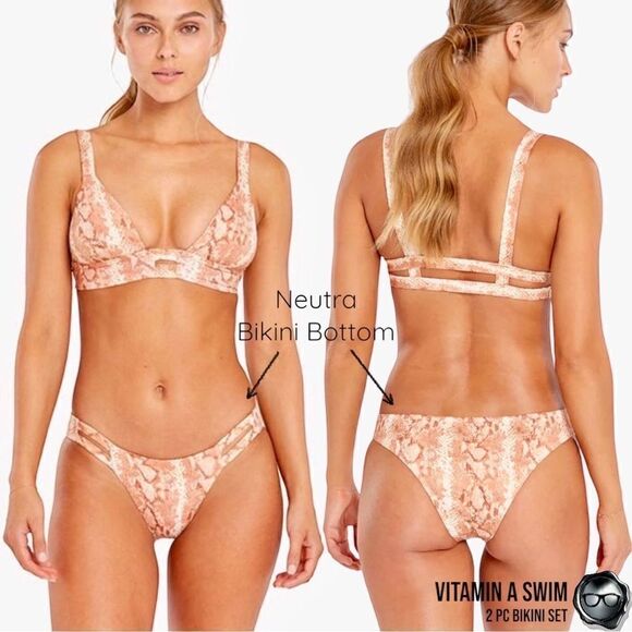 VITAMIN A SWIM NEUTRA 2 PIECE BIKINI SET BROWN BRALETTE TOP + SAND SNAKE BOTTOM - Picture 6 of 12